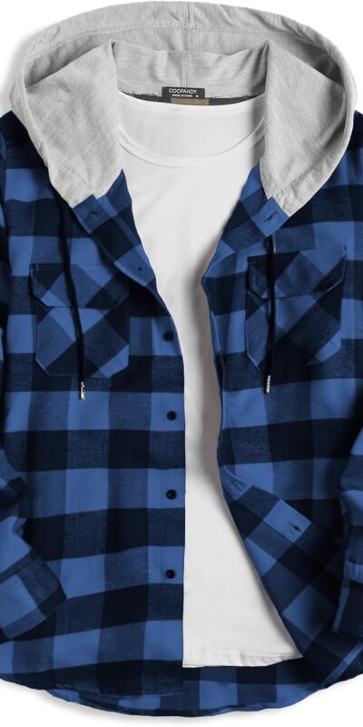 COOFANDY Men's Plaid Hoodie Flannel Shirt Jacket - XL