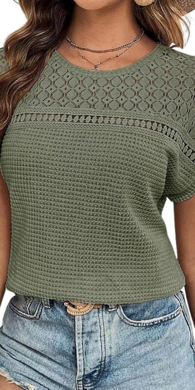 Dokotoo Casual Scoop Neck Waffle Knit Tunic Top