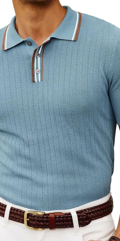 Men's Textured Knitted Polo Shirt, Short Sleeve, Pullover