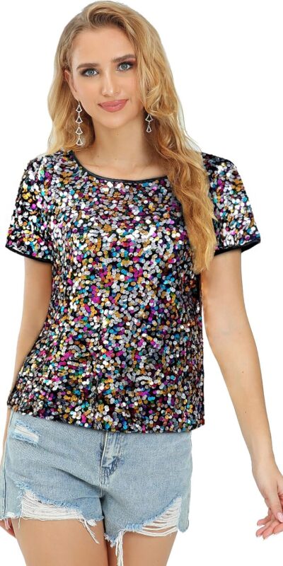 Sequin Sparkle Glitter Disco Party Tee - Size Small