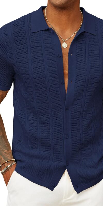 COOFANDY Vintage Summer Beach Polo Shirt - Short Sleeve