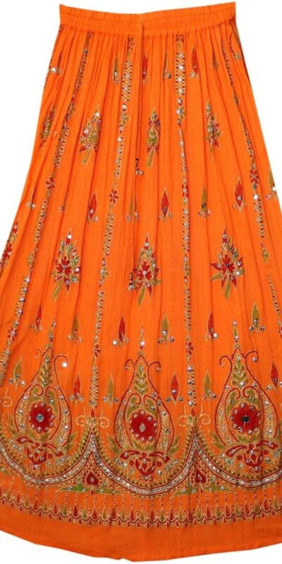 Orange Tie Dye Sequined Gypsy Long Skirt (Women's, Yoga)