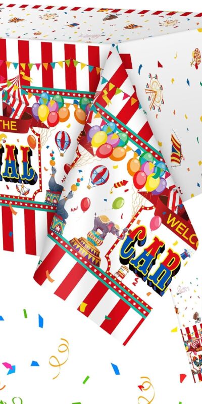 Carnival Theme Tablecloths 54x108 Inch, Waterproof, 3 Pack