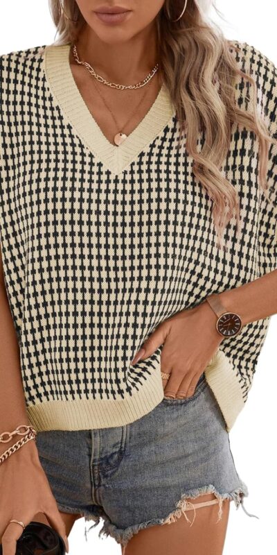 Dokotoo Plaid Knit Vest Loose Fit Pullover Sweater