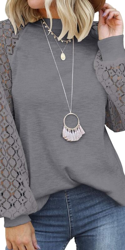 MIHOLL Lace Long Sleeve Casual Blouses - Size Small