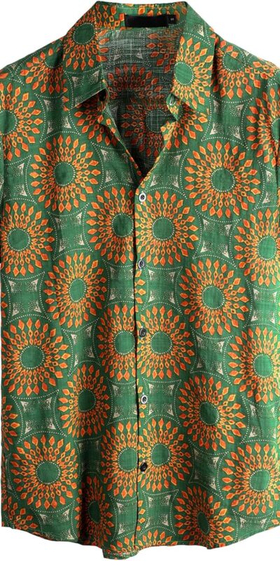 Men's Hawaiian Floral Button Down Beach Shirt, Short Sleeve