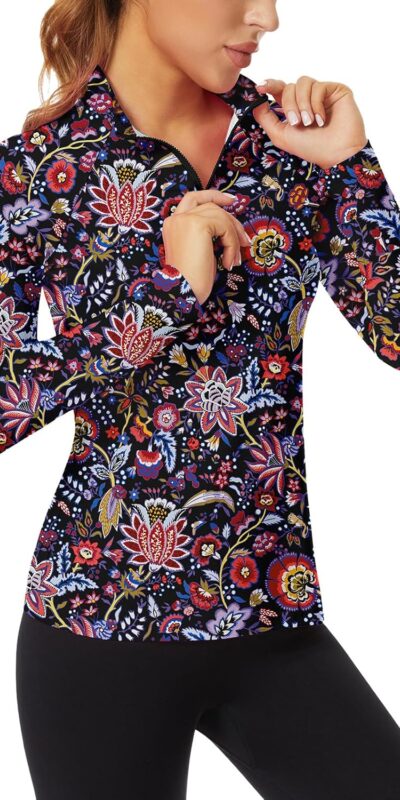 Soneven Women's Slim Fit Quarter Zip Golf Polo Shirt