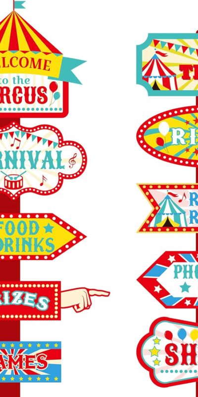 20-Piece Circus Party Directional Signs - Birthday Decor Set