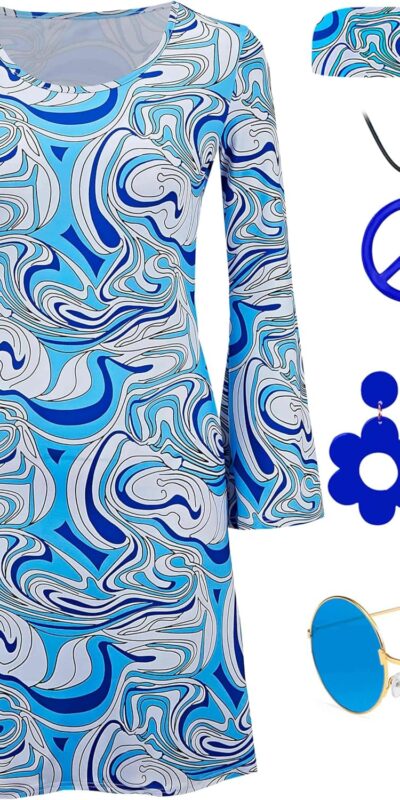 60s 70s Women's Hippie Costume with Accessories Set