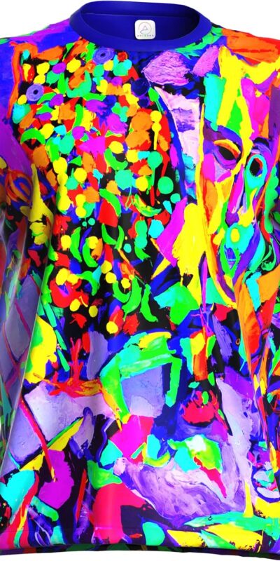 Neon Blacklight Reactive Print Men's T-Shirt, Handmade UV Fluorescent