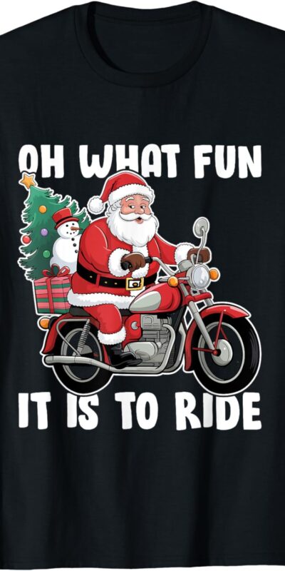 Biker Santa Motorcycle Fun Ride Graphic T-Shirt - Unisex Size