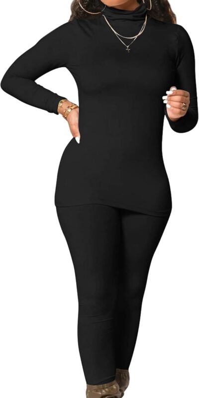 Mokoru Women's Turtleneck Tracksuit Set, Long Sleeve Joggers