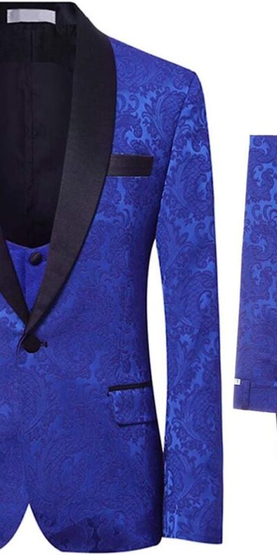 YFFUSHI Men's Slim Fit Jacquard Tuxedo Set, 3 Piece