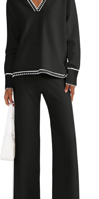 ZESICA Women's 2-Piece Knit Sweater & Wide Leg Pants Set