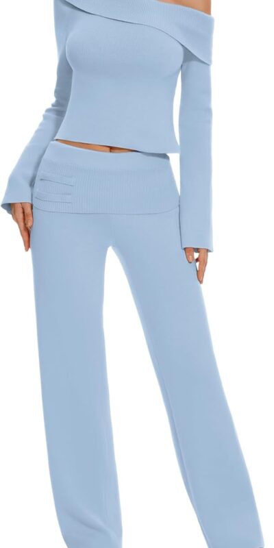 Women's 2-Piece Off-Shoulder Knit Lounge Set, Size M