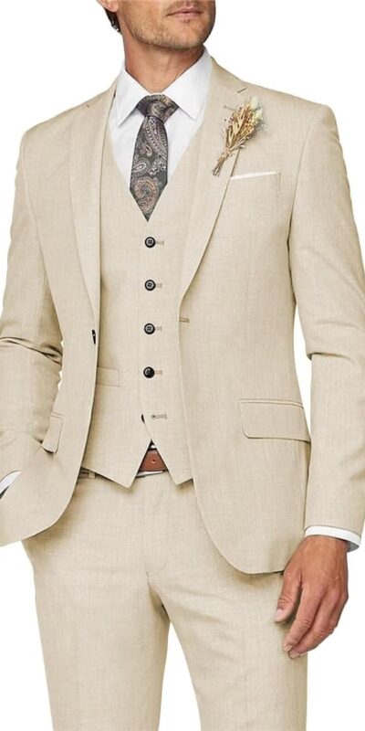 Wangyue Men's Slim Fit 3-Piece Suit for Weddings & Events