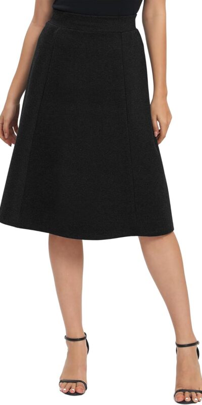 Urban CoCo Women's A-Line High Waist Flare Midi Skirt - Stretchy, Knee Length