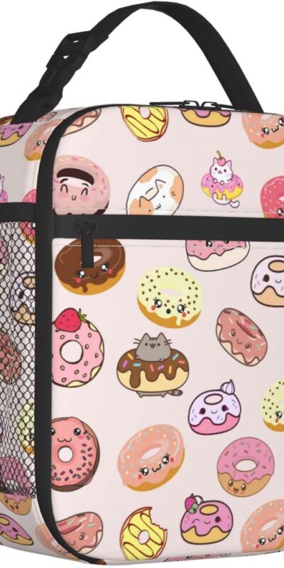Cute Donuts Insulated Lunch Bag - Reusable Tote for School & Travel