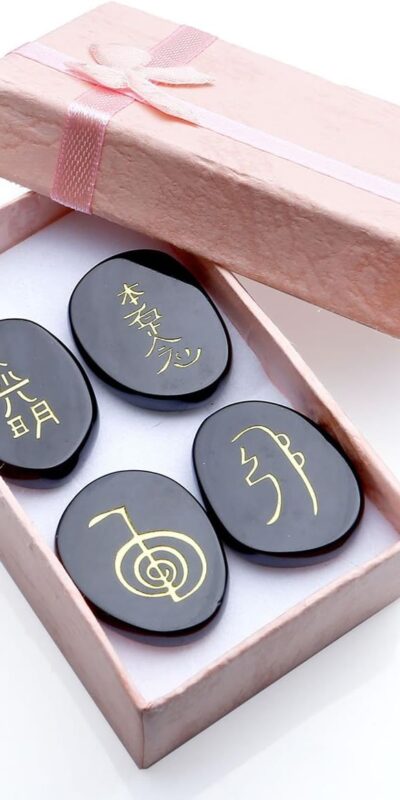 Black Agate Reiki Chakra Stones Set with Box - 4pcs