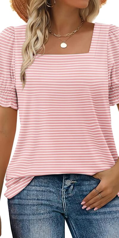 Summer Casual Ruffle Sleeve Square Neck T-Shirt for Women