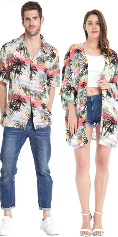 Sunset Neon Matchable Couple Hawaiian Luau Shirt/Kimono - Size M