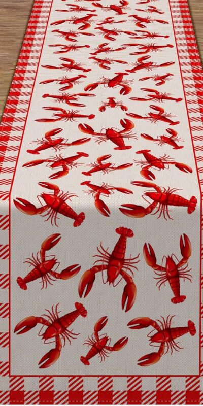 Crawfish Boil Table Runner, 13" x 72", Red/White Plaid