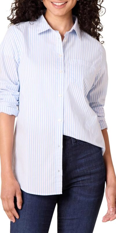 Classic-Fit Long-Sleeve Women's Poplin Button-Down Shirt