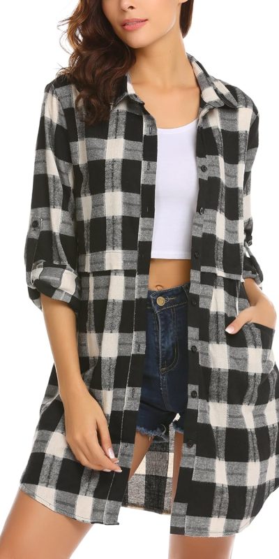 HOTOUCH Women's Casual Long Sleeve Flannel Plaid Shirt with Pockets