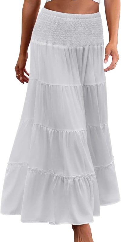 Zeagoo Women's Boho Tiered Maxi Skirt - High Waist, A-Line