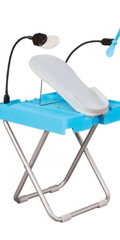 Pedicure Kits with LED Magnifier Drying Fan Foot Stool for Pedicure at-Home Adjustable Pedicure Tools for Feet Non-Slip Sturdy Legs & Built-in Storage Beauty Kits