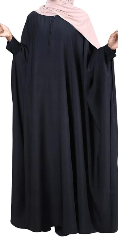 New Women's Batwing Abaya Dress with Front Zipper - Islamic Maxi Kaftan