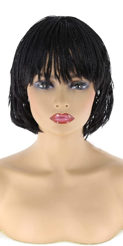 Black Short Braided Bob Wig for Women - Adjustable Band
