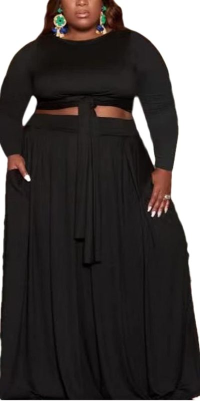 KELOVEPAN Plus Size 2-Piece Maxi Skirt Set - Long Sleeve