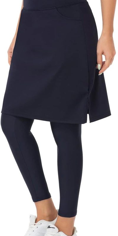 WOWENY Womens 20'' Knee Length Tennis Skirts Athletic Long Golf Skorts Skirts with Inner Shorts Pockets