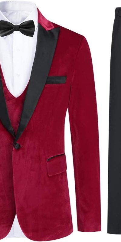 Iynnijoy Men's 3-Piece Gold Velvet Suit Tuxedo Slim Fit 1 Button Blazer Jacket for Prom Dinner Party Wedding