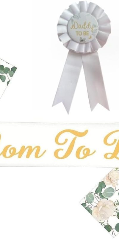 Greenery Mom to Be Sash & Daddy Badge Pins Set