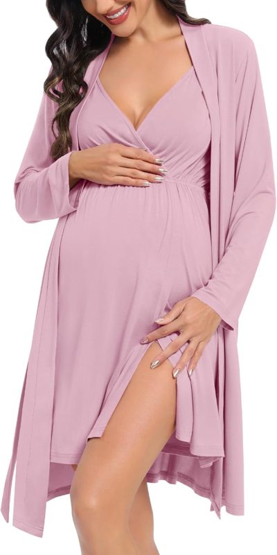 DIKFA Women's 2PCS Maternity Nursing Nightgown Set