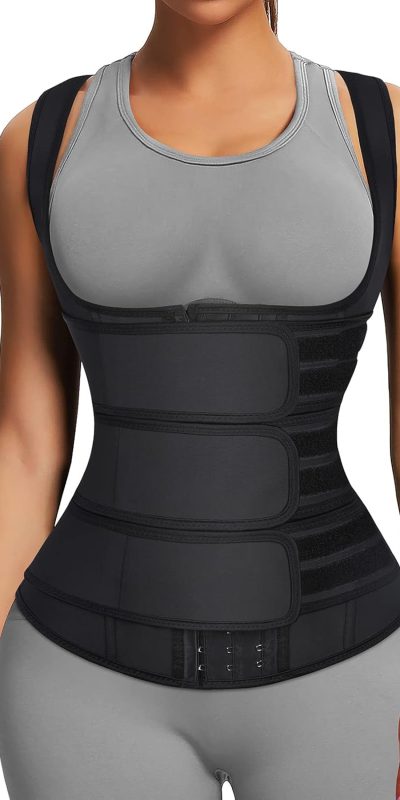 FeelinGirl Waist Trainer for Women Latex Waist Trainers Vest Plus Size Waist Cincher Corset 3 Belts Hooks Steel Bones
