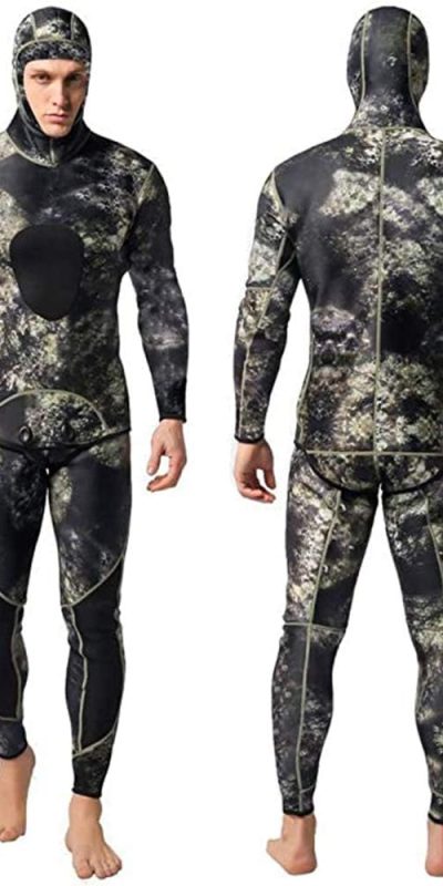 Nataly Osmann Camo Spearfishing Wetsuits Men 3mm /1.5mm Neoprene 2-Pieces Hooded Super Stretch Diving Suit