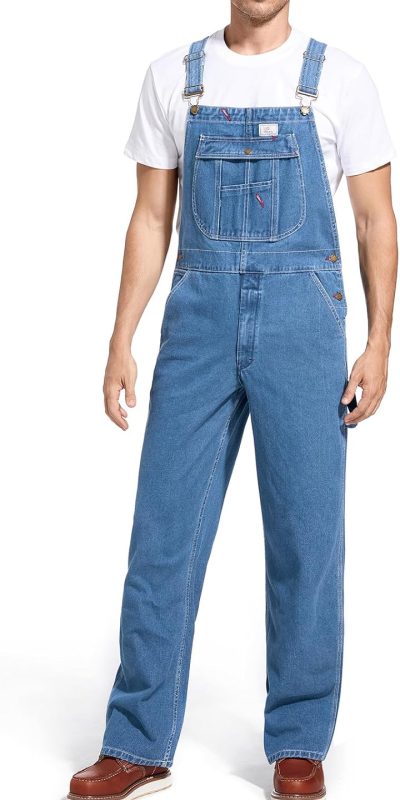HISEA Mens Denim Bib Overalls, Men's Regular Fit Overall Flex Workwear with Adjustable Straps and Convenient Tool Pockets