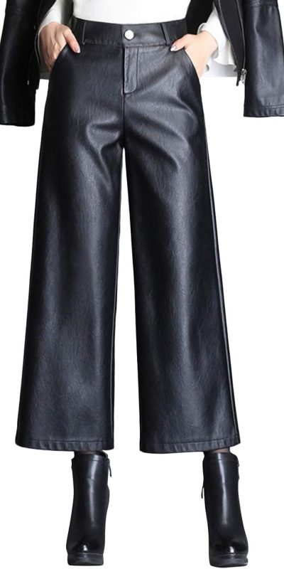 HaoMay Women's High Waist Wide Leg Faux Leather Culottes