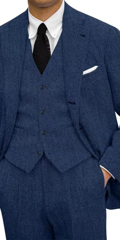 Slim Fit 3-Piece Retro Tweed Suit for Men - Wedding Tuxedo