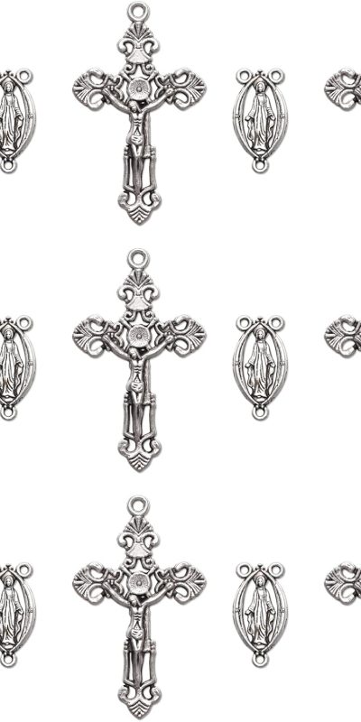 20Pcs Tibetan Silver Rosary Kit with Cross & Medals