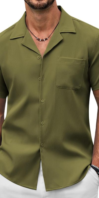 COOFANDY Men's Short Sleeve Button Down Beach Shirt with Pocket