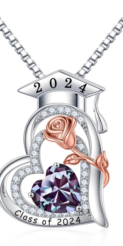 2024 Graduation Heart Birthstone Necklace - S925 Silver