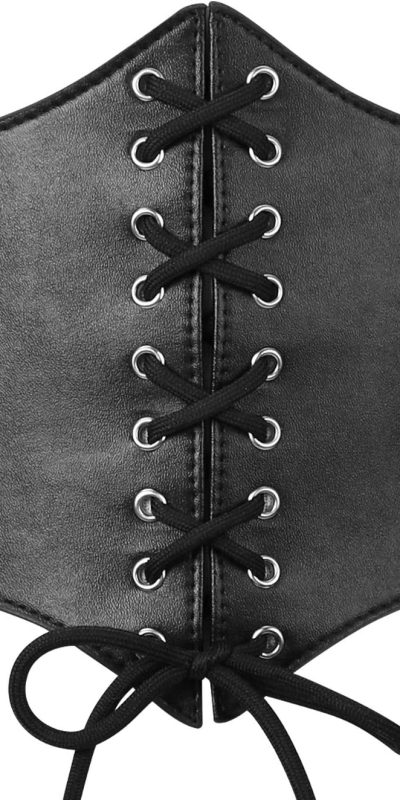 XZQTIVE Black Corset Waist Belt for Women, Wide Elastic Tie Waspie Belt for Dresses 4.7inch