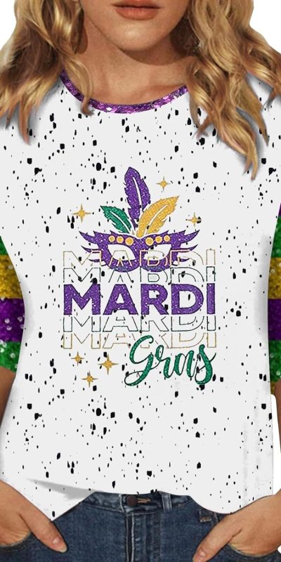 SHAOBGE Mardi Gras Costume Women's Quarter Sleeved Round Neck Carnival Mardi Lobster Spring Going Out Tops 2025