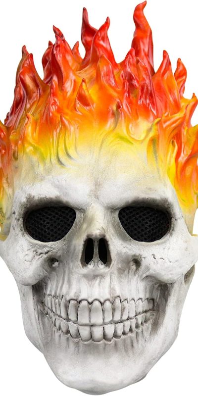 Kuberas Halloween Ghost Rider Mask Flame Skull Mask Ghost Skeleton Full Head Latex Mask Cosplay Costume Props for Adults