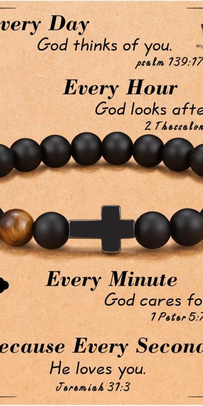 To Mens Gifts Cross Bracelet for Son, Grandson, Dad, Husband, Godfather, Men - Birthday Graduation Retirement Christmas Christian Gift for Teens Men