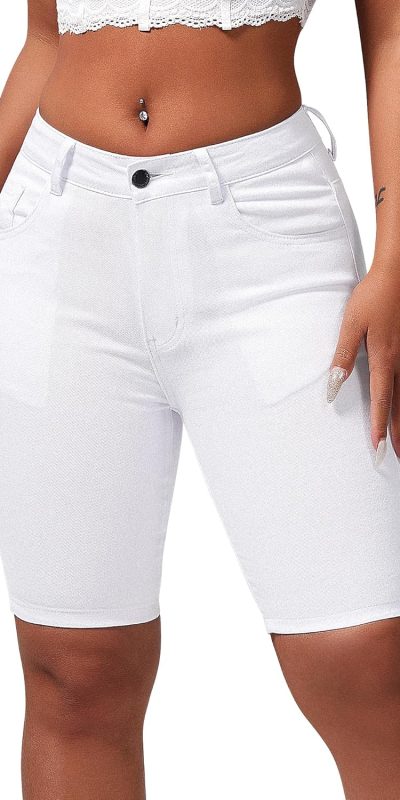 Roswear Women's High Waisted Stretchy Bermuda Jean Shorts